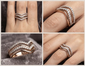 Bague de mariage empilable de luxe en or rose 10K avec diamant de laboratoire en forme de V chevron pour femme, bijoux de mariée - Product Image 3