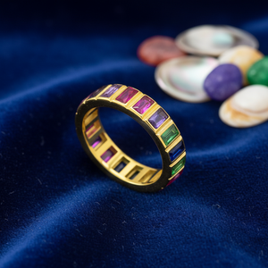 Anillo de Plata de Ley 925 con Diseño de Piedras Baguette de Colores Mezclados, Hecho a Mano en Turquía, Venta al por Mayor - Product Image 3