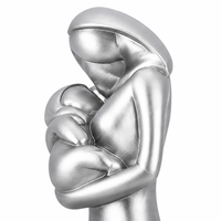 Scultura Astratta in Resina Madre e Bambino, Statuetta Argento Opaco con Base in Legno, Decorazione per la Casa, Regalo per la Festa della Mamma, Incisione Artistica all'Ingrosso OEM