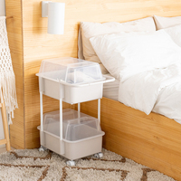 Chariot de rangement à 2 niveaux Plafarm 2e génération Cocomaam, avec couvercle, anti-poussière, en plastique et acier, mobile, design moderne et fonctionnel, pour la maison