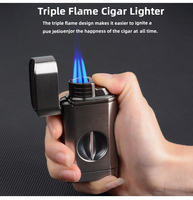 Briquet à triple flamme coupe-vent rechargeable au butane avec coupe-cigare, type Zippo
