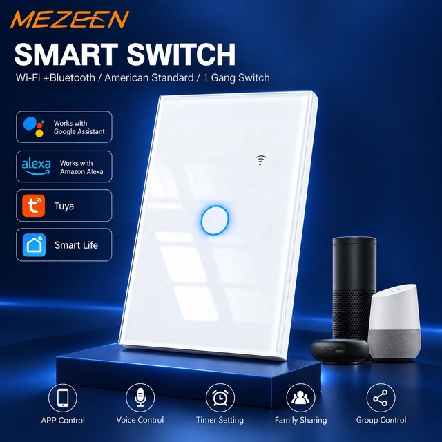 Manufacturers Tuya WiFi Smart Switch US Alexa Google Home Tempered Glass Touch Wireless Remote Wall Switches 1 Gang