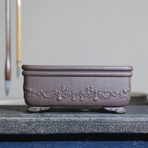 Pot à Bonsaï Rectangulaire en Zisha Fait Main, Style Antique Classique Sculpté, Petit Pot de Bureau - Product Image 3
