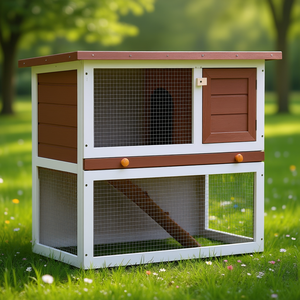 Nichoir à lapins d'extérieur en bois, marron, durable, taille moyenne, style classique, fermeture à poussoir, forme rectangulaire, toutes saisons - Product Image 2