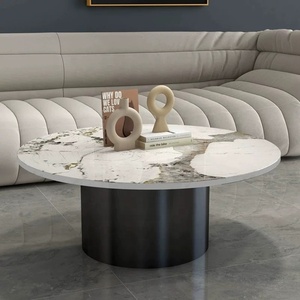 Zayshine Italian Minimalist Black Metal Base Coffee <strong>Table</strong> Granite Countertop <strong>Circle</strong> Living Room Furniture Set Simplicity Teapoy - Product Image 4
