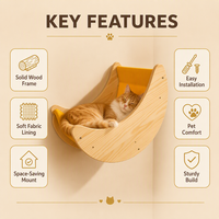 Hamac mural moderne en bois massif pour chats d'intérieur, doublure en toile douce et confortable, forme de croissant