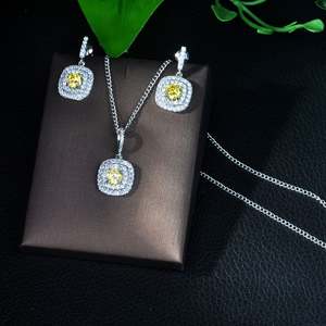 Mujeres de lujo cuadrado Cubic Zirconia nigeriano Boda nupcial 2 uds collar pendiente conjunto Dubai joyería conjunto joyería adicción joyería N-272 - Product Image 2