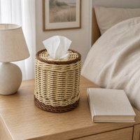 Boîte à mouchoirs tressée moderne en rotin naturel, compatible avec les formats standard, facile à nettoyer, pour chambre, salle de bain, coiffeuse, bureau, décoration intérieure