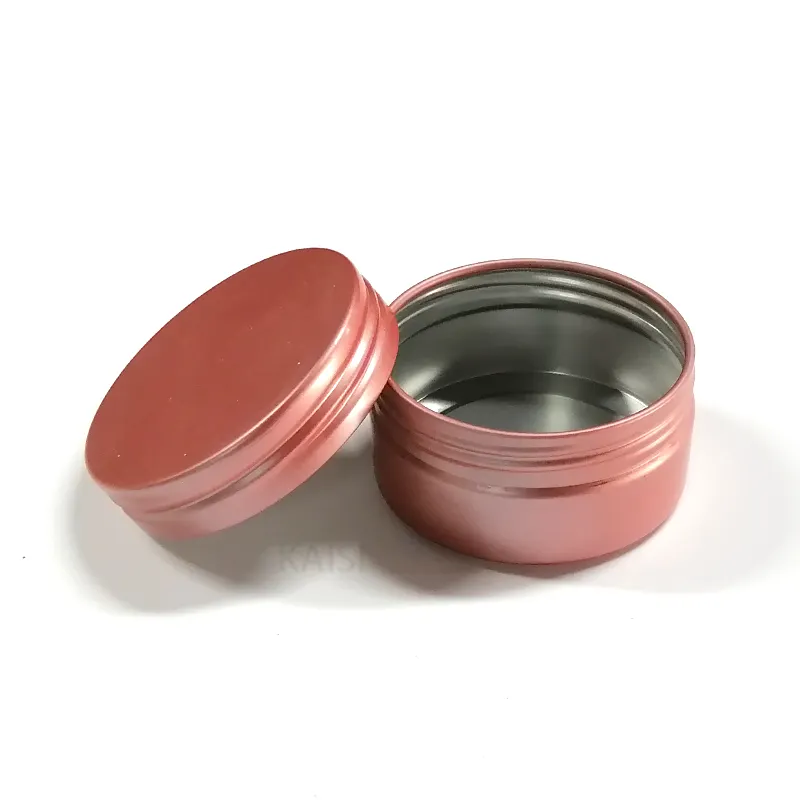 50g 50ml boîte de cire de bougie ronde en aluminium rose boîte en étain de récipient hydratant pour emballage en métal avec dessus à vis