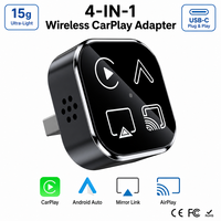 Adaptateur sans fil 4-en-1 CarPlay Android Auto, Mirror Link & AirPlay, USB-C Plug-and-Play, dongle de voiture ultra-léger 15g