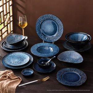 Nouvel ensemble de vaisselle jetable en céramique au design végétal moderne pour hôtels et restaurants - Comprend un saladier profond, une assiette à steak et une assiette en forme de chapeau de paille - Product Image 2