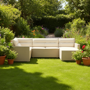 Ensemble de canapés de jardin en rotin beige, mobilier d'extérieur avec coussins en mousse haute densité, design contemporain imperméable - Product Image 2