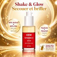 Sérum Anti-Âge et Éclaircissant OEM Marque Privée, 60% Phase Liquide Rouge Active, 40% Phase Huile Légère, 30ml, pour le Visage et le Cou, Affinant la Peau