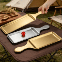 Plateau rectangulaire doré en acier inoxydable coréen moderne FLEY, base plate, pour barbecue, assiette à viande pivotante, vaisselle multifonctionnelle pour steak