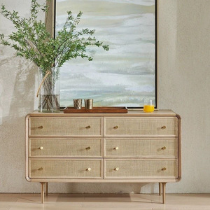 Nordic Style Solid Wood Rattan Woven Six <b>Drawer</b> Cabinet Minimalist Modern Storage Living Room Bedroom Entryway - Product Image 1