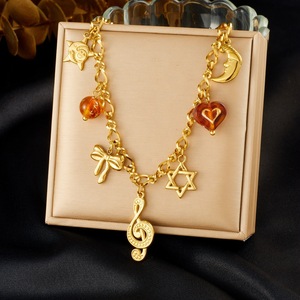 Gold Plated Stainless Steel Necklace With Musical Note Bow Star Moon Charms For Gift Fashion Jewelry N3889 - Product Image 1