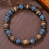 Bracelet en perles de galets noirs très vendu pour hommes, bracelet en pierre naturelle fait à la main, élastique, cadeaux