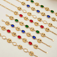 Collier et boucles d'oreilles élégants en acier inoxydable avec maillons en forme de nez de cochon et pierres ovales en verre, tendance, vente en gros, pour fiançailles et anniversaire