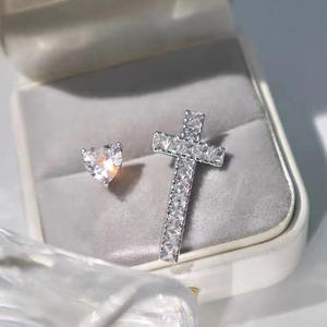 E4755 <b>White</b> <b>Gold</b> <b>Cross</b> Stud Earrings With Round Diamond Channel Setting Religious Unisex Jewelry - Product Image 4