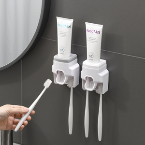 Avec Moi Toothpaste Dispenser Wall Mounted <b>Toothbrush</b> <b>Holder</b> Minimalist Design Convenient For Home Bathroom Use - Product Image 2