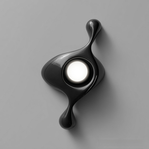 Lámpara de Pared de Escultura Fluida Abstracta Vanguardista, Color Negro Brillante, Curva Biomórfica Irregular, Aplique de Pared LED, Minimalista y Futurista - Product Image 3