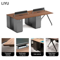 Bureau de travail moderne en bois Liyu pour 4 personnes avec tiroir, armoire latérale, structure en acier, poste de travail modulaire pour le personnel