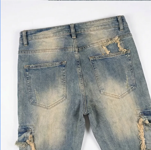 Pantalon évasé <span class=keywords><strong>de</strong></span> style vintage anglais à taille haute respirant Wangsheng, déchirures usées, finition trouée, denim - Product Image 3
