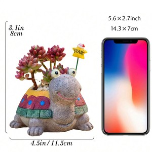 Pot de fleurs en polyrésine léger et écologique de 4,5 pouces, design tortue de dessin animé, pour plantes succulentes, vente en gros - Product Image 2