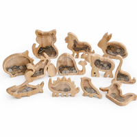 Hucha de madera con forma de animal personalizada con logo, caja de monedas de acrílico transparente con letras
