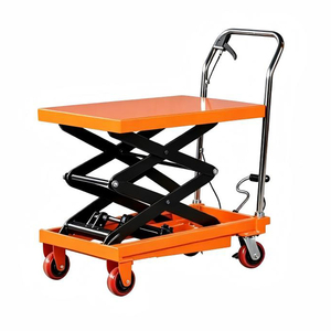 Table élévatrice à ciseaux hydraulique manuelle, plateforme métallique orange, élévateur mobile d'entrepôt, conception pliable - Product Image 1
