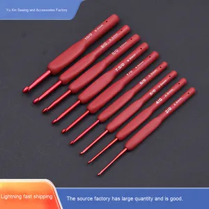 Kırmızı DIY el örgü araçları alüminyum alaşım tığ kanca ve silikon iplik iğneleri ile dikiş kiti kaymaz çanta toptan - Product Image 2