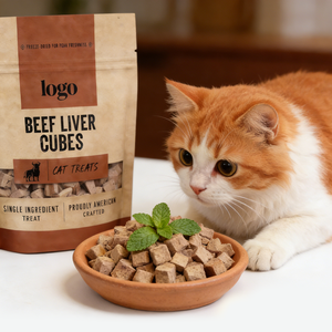 OEM/ODM อาหารสัตว์เลี้ยงแบบเม็ดจากตับวัวอบแห้ง โปรตีนสูง สำหรับแมวและสุนัข ขายส่ง - Product Image 1