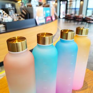 Gradient Water <b>Bottle</b> 1000ml With Metal Lid For Outdoor Sports Travel Use - Product Image 1