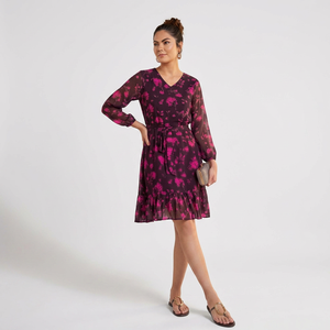 Robe midi florale pour femme, robe décontractée pour les vacances à la plage, robe élégante à manches bouffantes, robe fluide pour les soirées, tenue de mode - Product Image 1