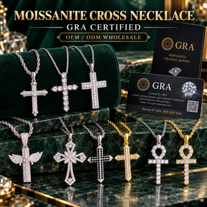 Kalung Liontin Salib Moissanite VVS Perak Sterling 925 Klasik Berlapis Emas 18k untuk Pria dan Wanita Perhiasan Grosir - Product Image 1
