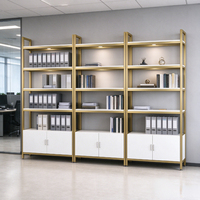Étagères de présentation cosmétiques modernes or et blanc avec armoire de rangement, présentoir modulaire pour produits de beauté et soins de la peau