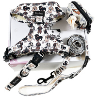Harnais pour chien design, solide et anti-traction, avec porte-sac à crottes personnalisé, collier réglable, sans étranglement, en fibre de polyester