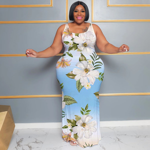 Vestido de verano 2023 <span class=keywords><strong>ropa</strong></span> de talla grande <span class=keywords><strong>ropa</strong></span> de mujer sin mangas recto estampado Floral extra Maxi vestido - Product Image 4