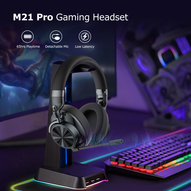 Gaming Wireless Headphones ANC Active Noise Cancelling Ear Strong Bass HiFi Stereo Headset Microphone LED for 5.4 Low