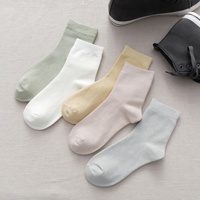 Chaussettes décontractées mi-mollet pour femmes, en bambou, antibactériennes et anti-odeurs, pour l'hiver – Couleurs unies noir et blanc, tricot simple