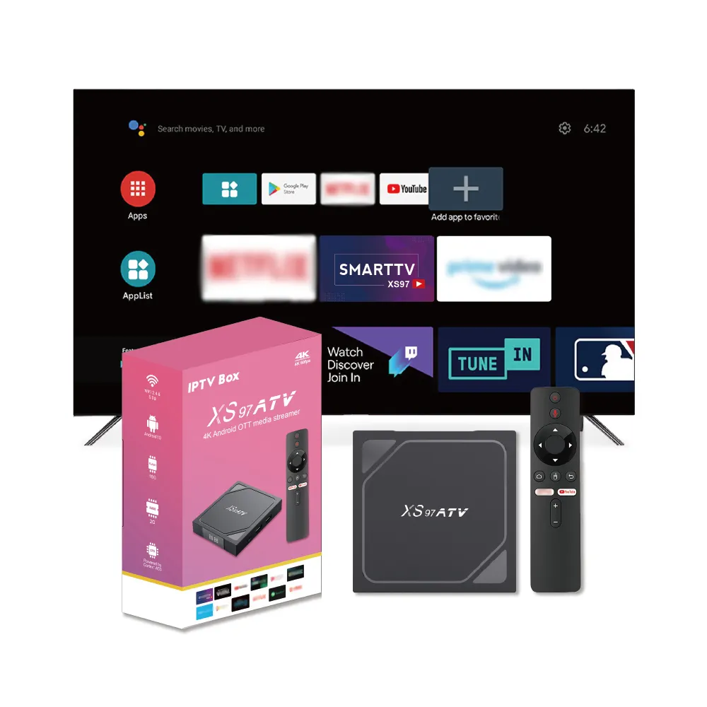 OTT TV BOX Allwinenr XS97 A-TV Android 10 Smart 4K HD OTT TV Box mit 2 GB RAM und 16 GB ROM BT Fernbedienung und WLAN hergestellt