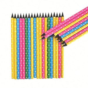 Crayon promotionnel haut de gamme en bois noir HB avec peinture néon et points argentés – Fournitures de bureau et scolaires créatives - Product Image 1