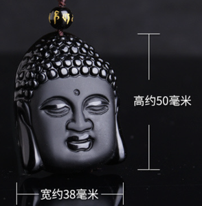 Chine vente en gros pas cher grosses perles religieuses thaïlandaises obsidienne noire visage <span class=keywords><strong>bouddha</strong></span> pendentif collier masculin bijoux avec chaîne en corde pour hommes - Product Image 4