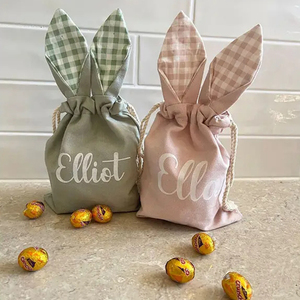 Wholesale <strong>Easter</strong> Basket Decoration Drawstring Kids <strong>Easter</strong> Pouch Gingham Bunny Candy Gift <strong>Bag</strong> - Product Image 1
