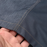 Veste de chef à manches courtes aspect denim pour homme, patte de boutonnage asymétrique, maille respirante, veste de cuisine, uniforme de travail pour hôtel et restaurant