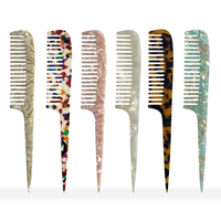 Peigne à cheveux en acétate de cellulose effet écaille de tortue, à dents fines, pour cheveux raides, usage quotidien
