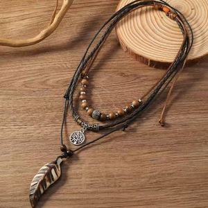 Collar de cuero para hombre con cuentas turquesas, moderno y a la moda, collar de joyería multicapa transfronterizo superventas - Product Image 1