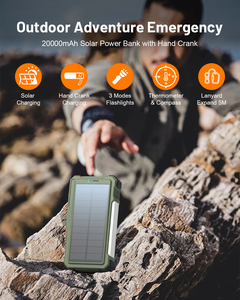 Công suất cao 20000mAh pd20w sạc không dây Hand Crank Máy phát điện Rugged năng lượng mặt trời Powered <span class=keywords><strong>Led</strong></span> đèn pin Type-C cho ngoài trời - Product Image 5