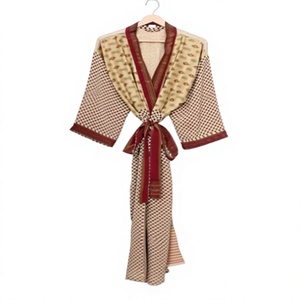 Kimono de seda con retazos florales, vestidos de playa, ropa de dormir de verano, Sexy Vintage, cuello en V, cierre de cordón, longitud completa, transpirable - Product Image 1