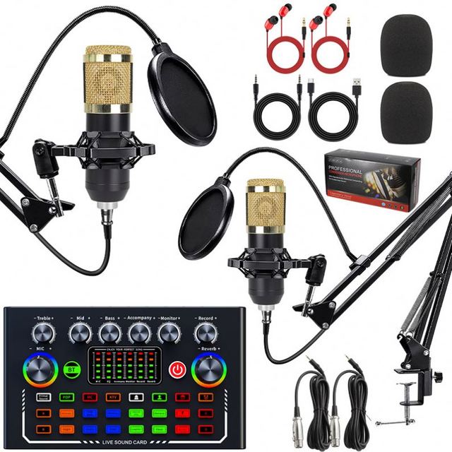 2mic Microphone Sound Card Set Bm800 Condenser Microfone Podcast Equipment Kit All In One